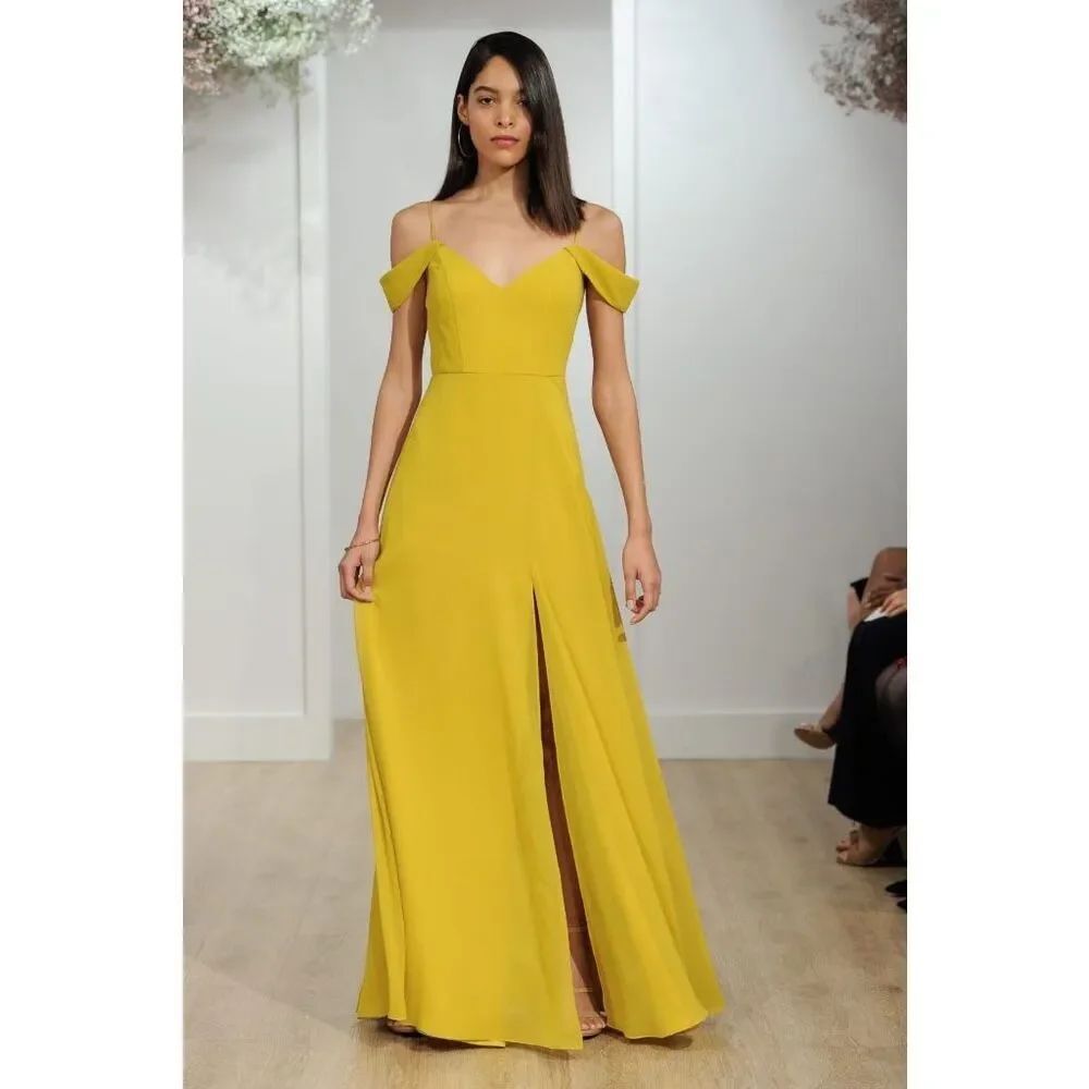 ✨Jenny Yoo Bridesmaid Priya Chartreuse Luxe Chiffon Sz 10 Dress✨
